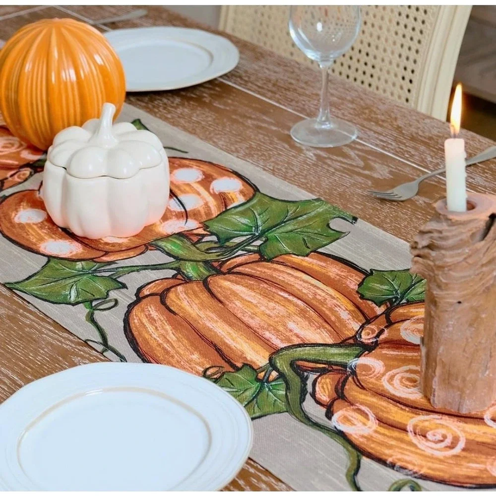 GEEORY Fall Table Runner 13x120 in. Pumpkins Leaves Farmhouse Table‎ Decoration